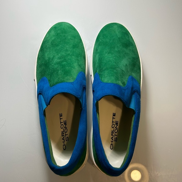 Charlotte Stone Shoes - Charlotte Stone Green and Blue Suede Slip-Ons